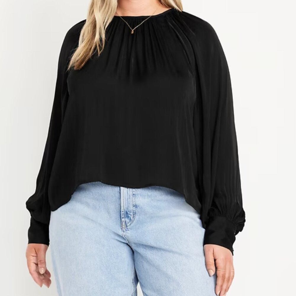 Black Satin Shirred Top 2X